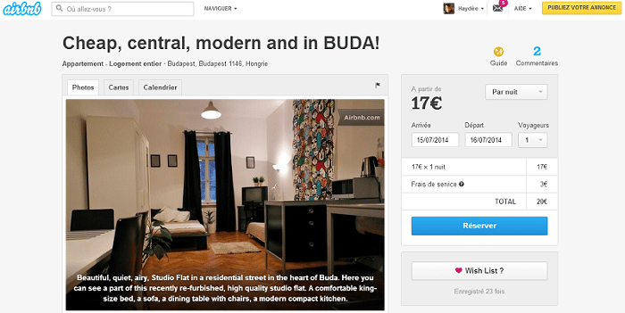 Copie écran appartement à louer Buda 20€