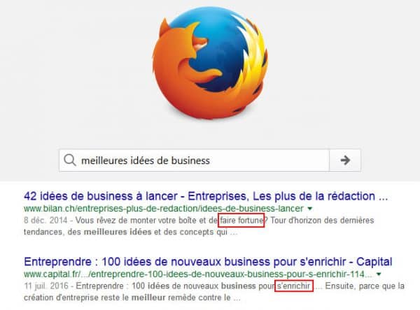 Recherche meilleures idées de business dans Firefox