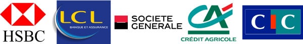 Logos de HSBC, LCL, Société Générale, Crédit Agricole et CIC.